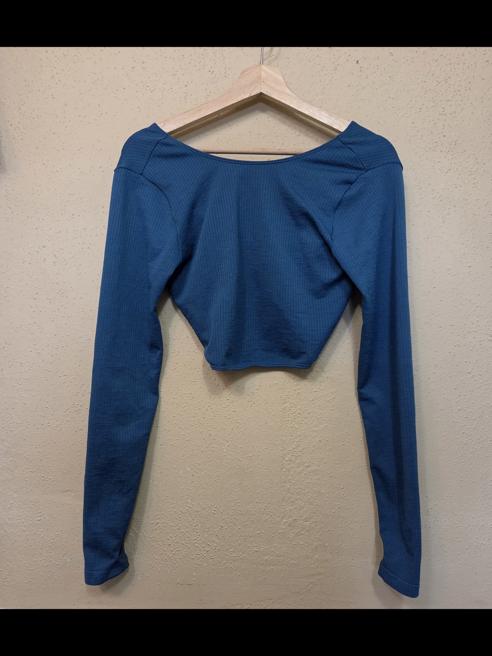 JoyLab Womens Medium Crop Too Teal Blue Ribbed Long-Sleeve